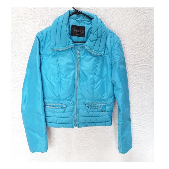 Vintage 80's Puffer Ski Jacket Turquoise HEAD Size S (T-377) - Picture 9 of 9